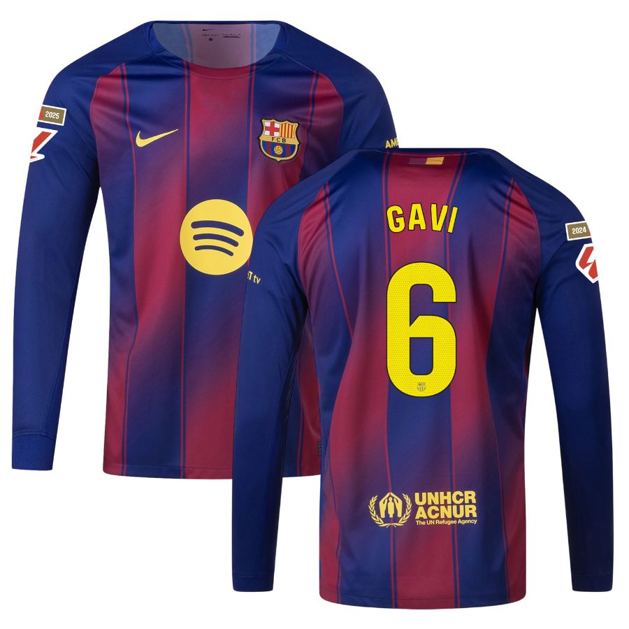 Maillot Barca Domicile 2025 2026 Gavi Manches Longues La Liga